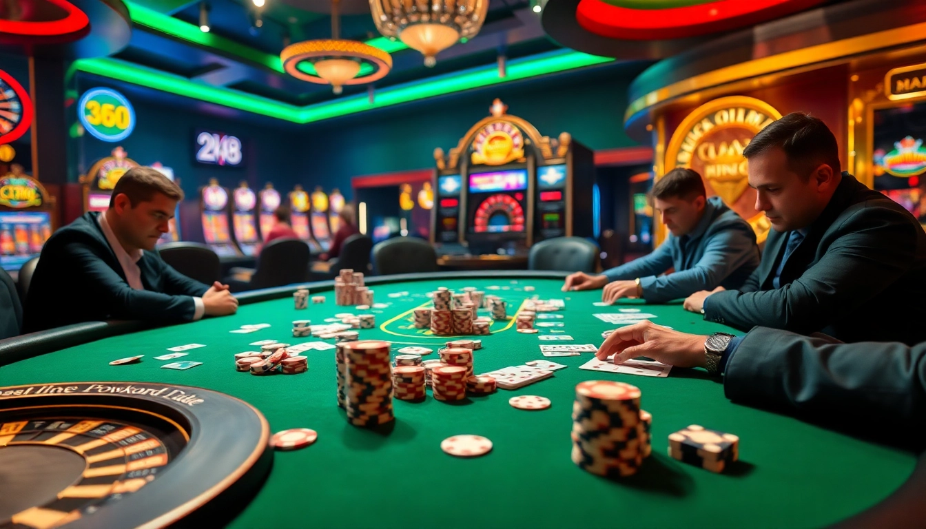 Experience the thrilling casino atmosphere at https://nk88.bio/ with players enjoying high-stakes poker amidst vibrant slots and roulette.