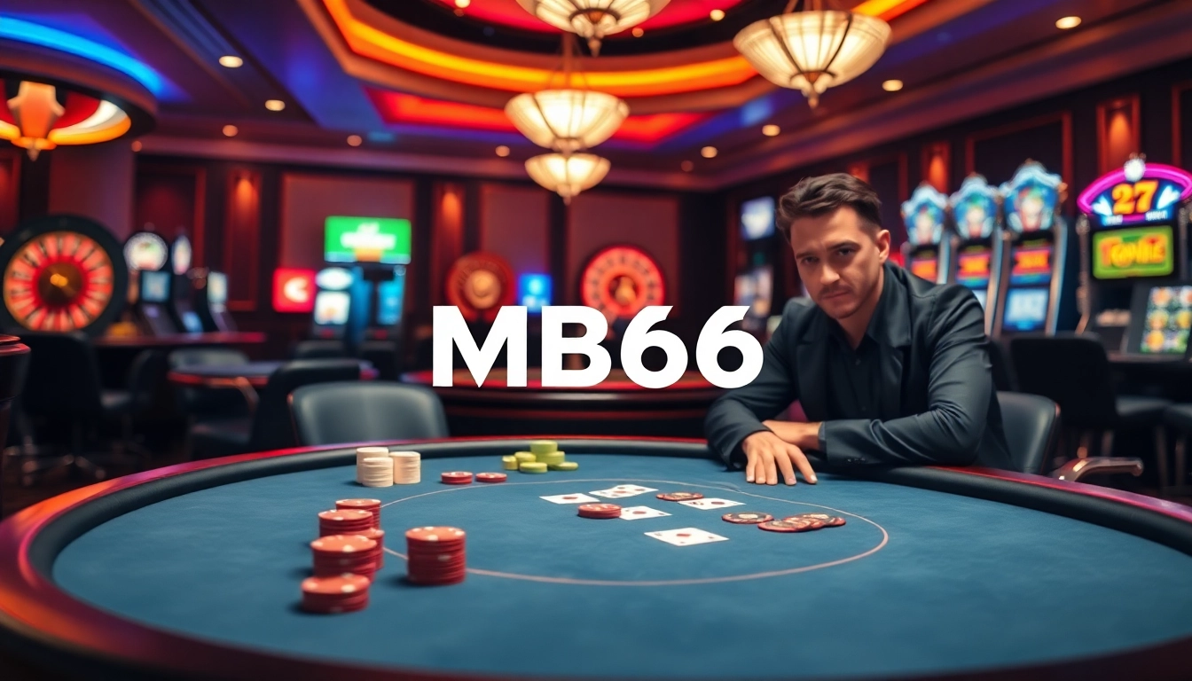MB66 poker player engaging in a high-stakes game at a luxurious casino.