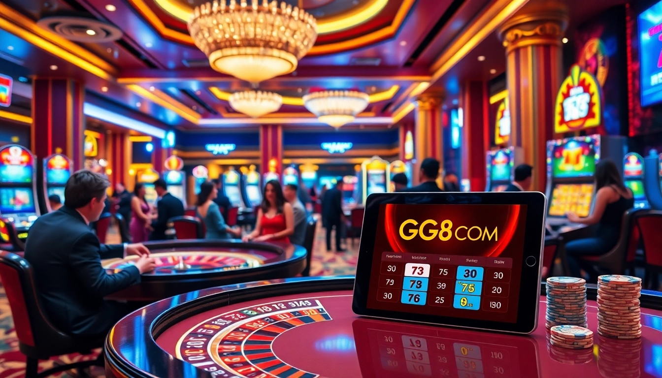 Players enjoying a thrilling game at GG88 COM casino, highlighting excitement and luxury.