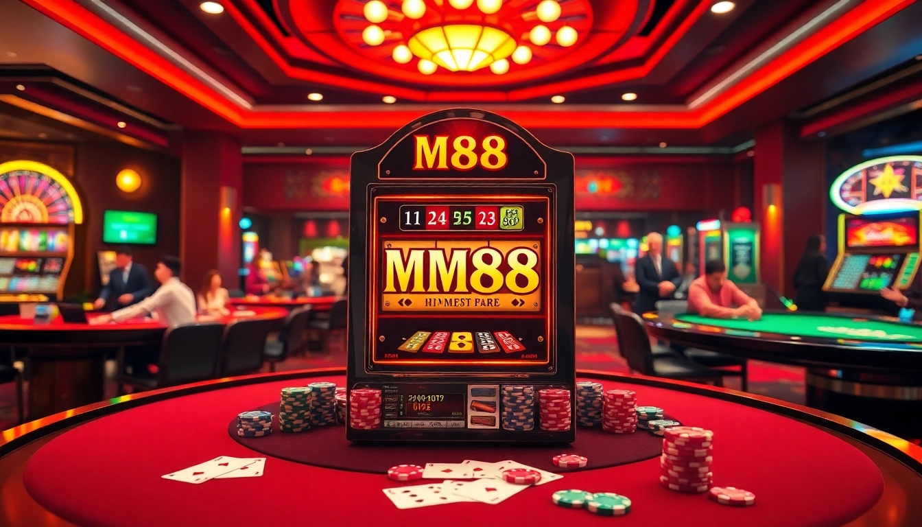 Play exciting games at MM88 Casino with vibrant tables, slots, and poker chips.