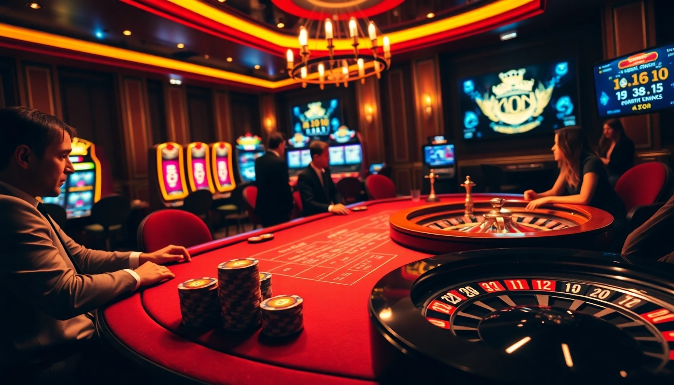 Participez à des parties palpitantes de casino crypto entourées de jetons de poker colorés et de machines à sous.