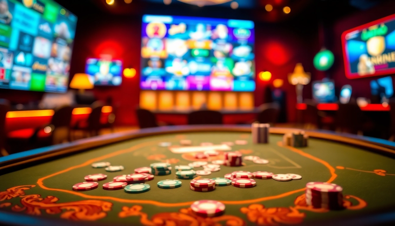 Gagner en jouant au casino en ligne sur une table de jeux élégante avec des jetons colorés.