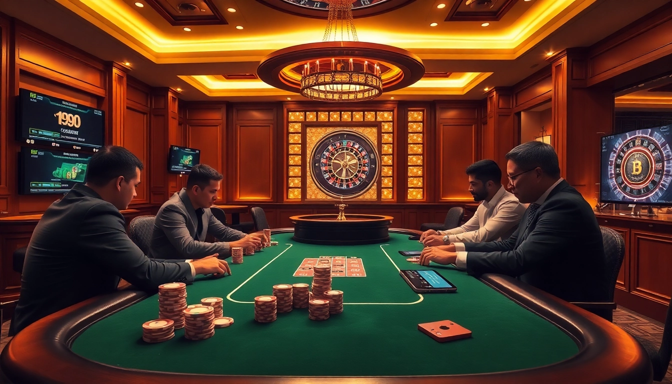 Participez à des jeux de casino crypto palpitants avec des jetons de poker colorés et des écrans numériques améliorant l'expérience.