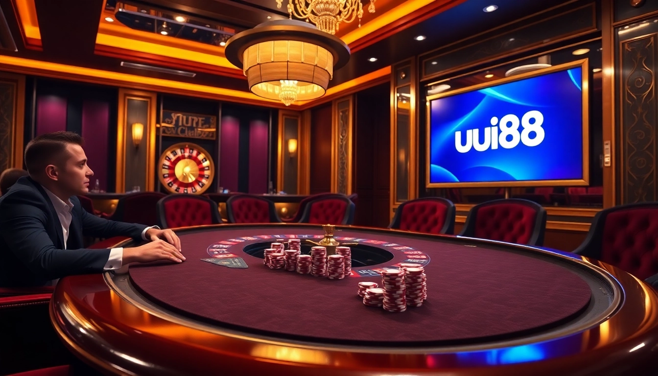 Experience the luxury of uu88 with high-stakes poker gameplay at an elegant casino table.