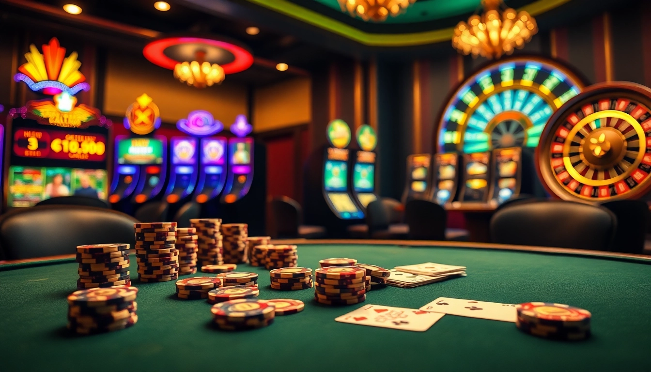 Experience thrilling gameplay at https://rr88sn.com/ with an exciting poker table and vibrant slot machines.