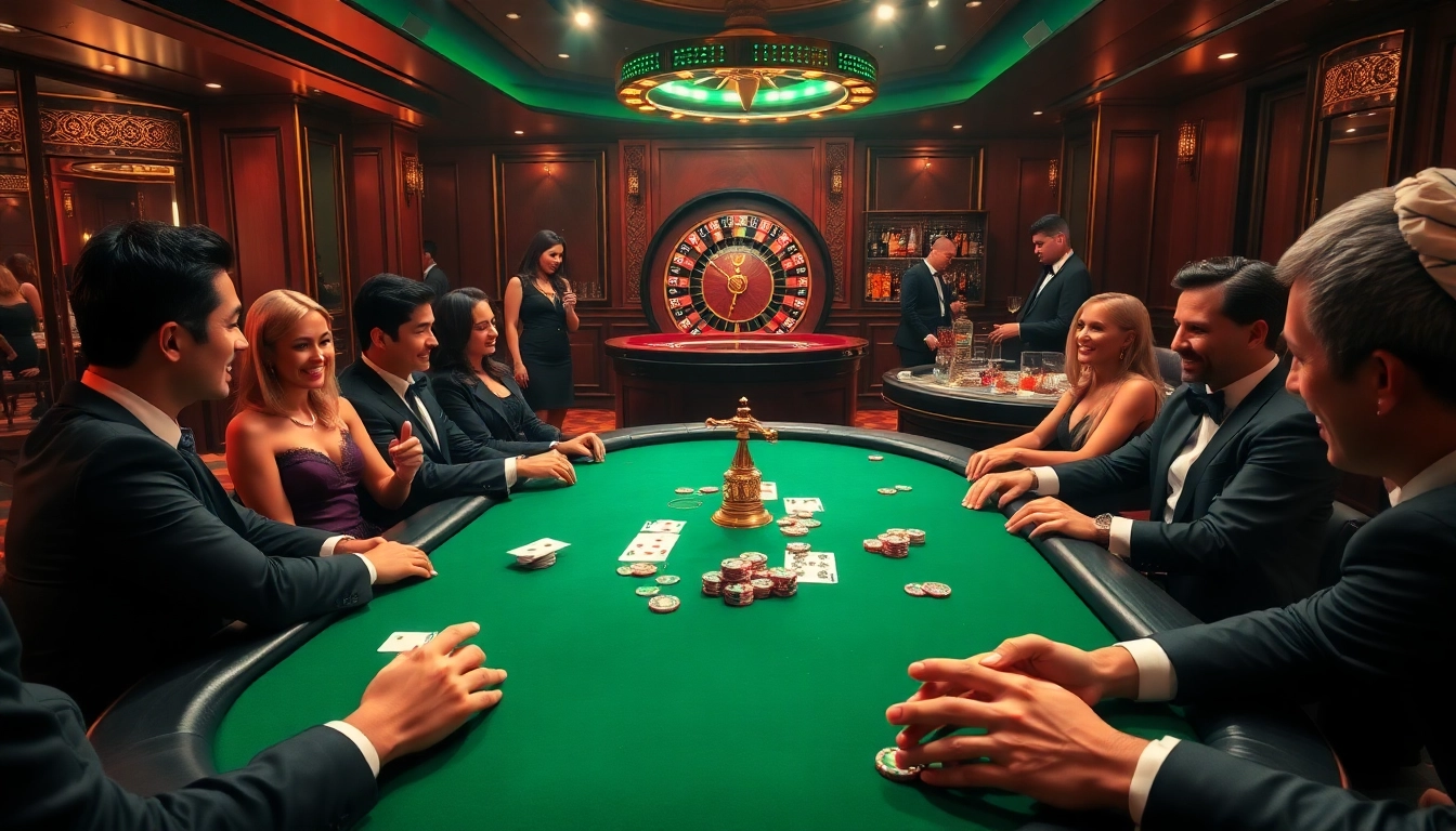 Engaged players at a glamorous poker table with 789f poker chips and cards in action.