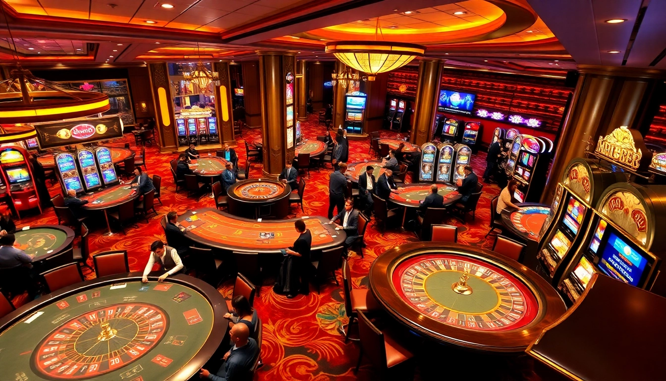 Players enjoying games at qq88.co.com, showcasing poker tables and bright slot machines.