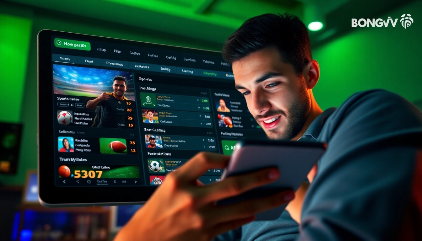 Bongvip interactive sports betting platform interface showcasing user engagement and exciting betting options.