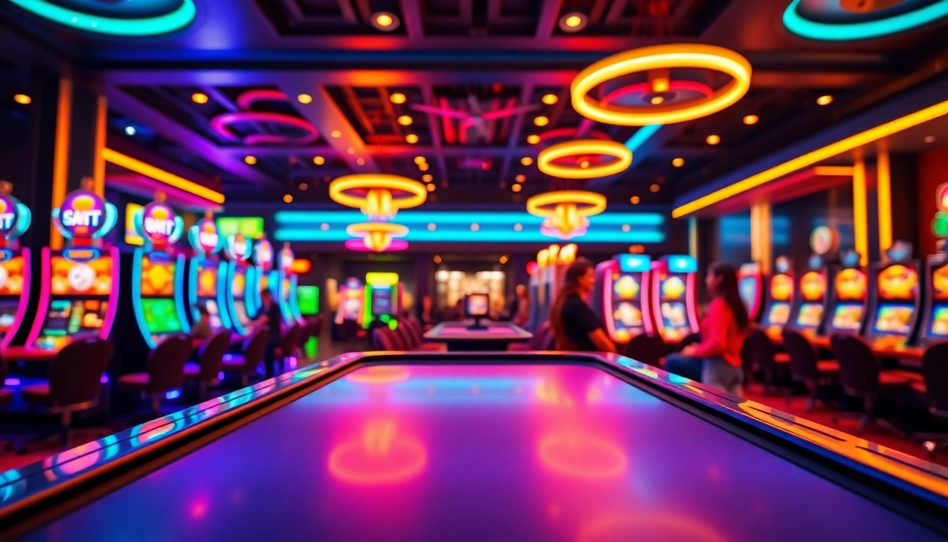 Les jeux de casino crypto dans un environnement moderne et dynamique avec des lumières vives.